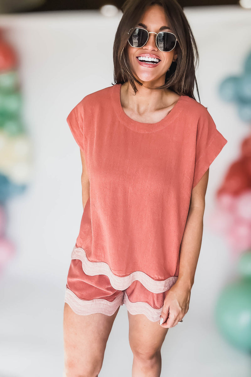 Colorblocked Top with Scalloped Hemline Top