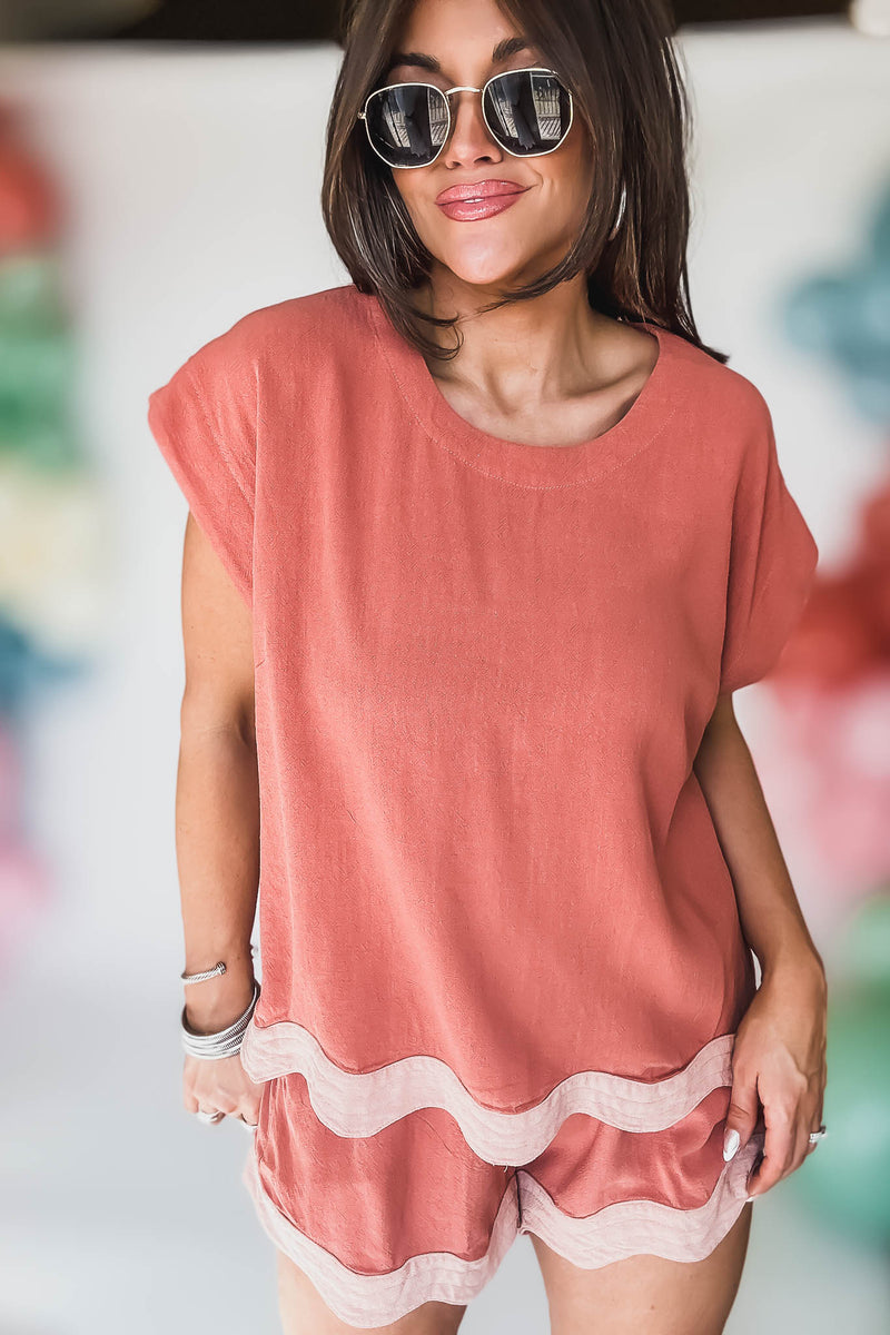 Colorblocked Top with Scalloped Hemline Top
