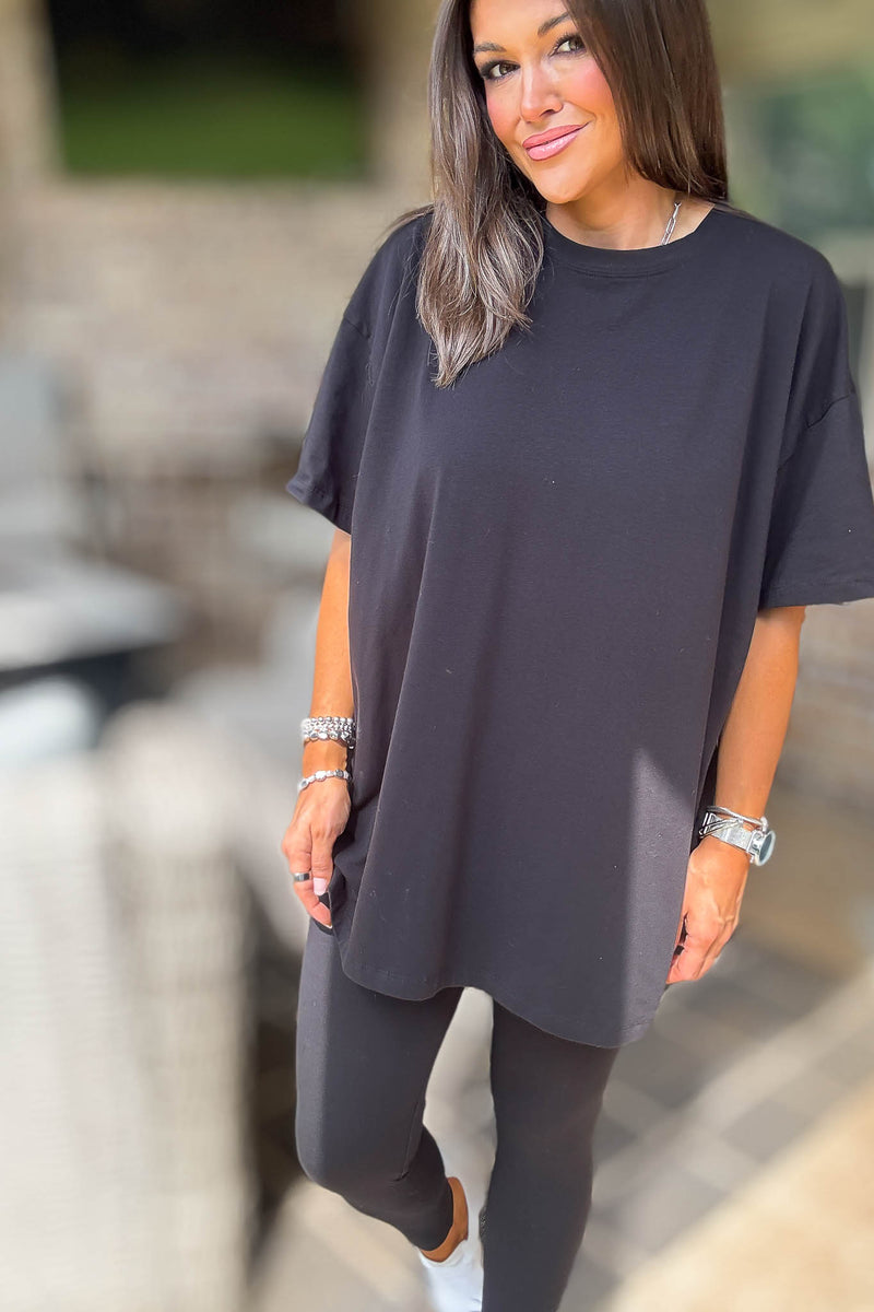 Black Cotton Round Neck Top & Legging Set