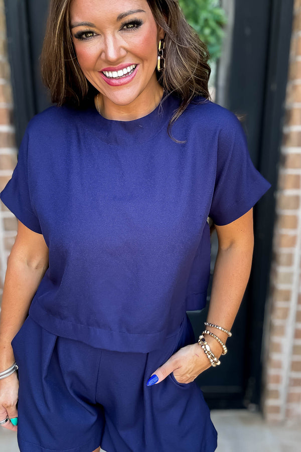 Everyday Radiance Solid Navy Short Sleeve Top