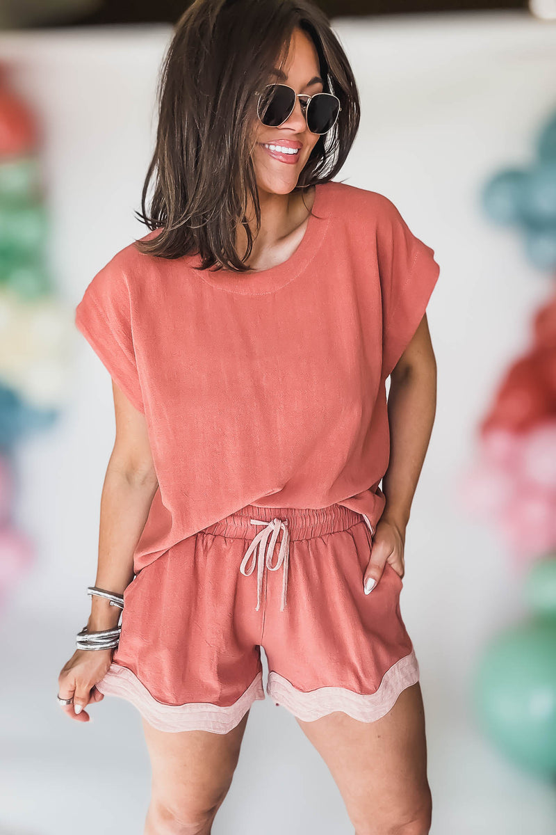 Colorblocked Top with Scalloped Hemline Top