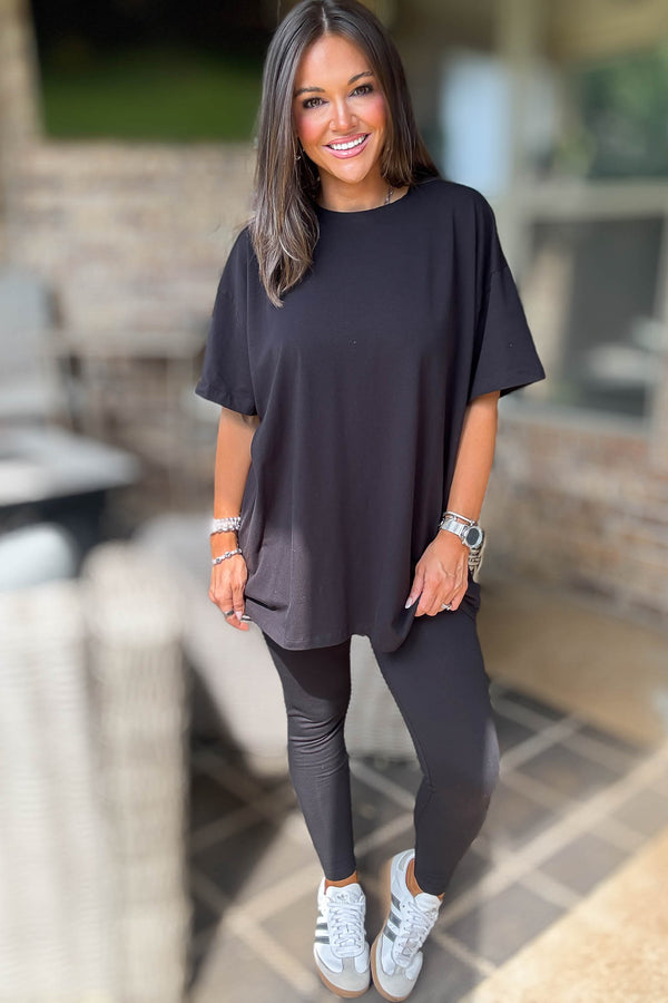 Black Cotton Round Neck Top & Legging Set