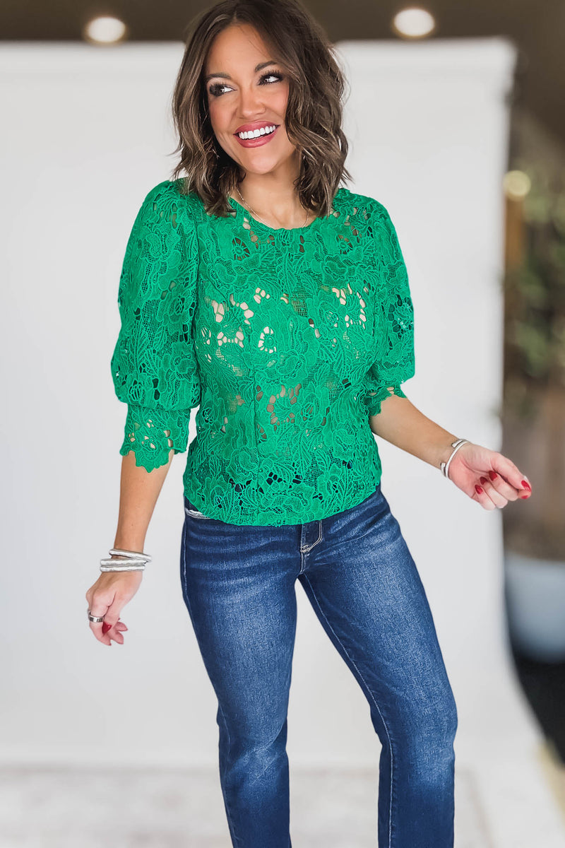 Lace Green 3/4th Sleeve Top