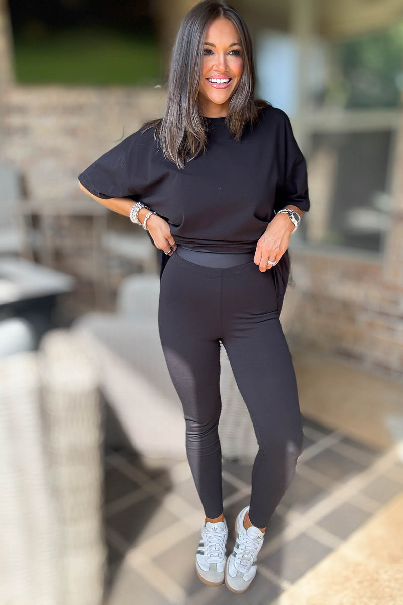 Black Cotton Round Neck Top & Legging Set