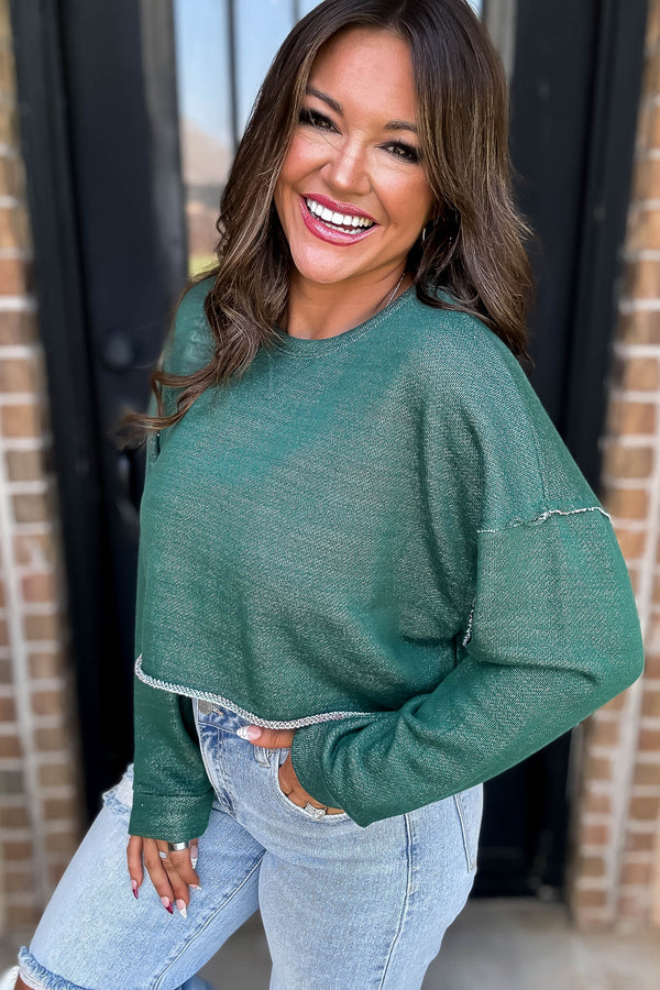 Comfy Crewneck Hunter Green Crop Sweatshirt