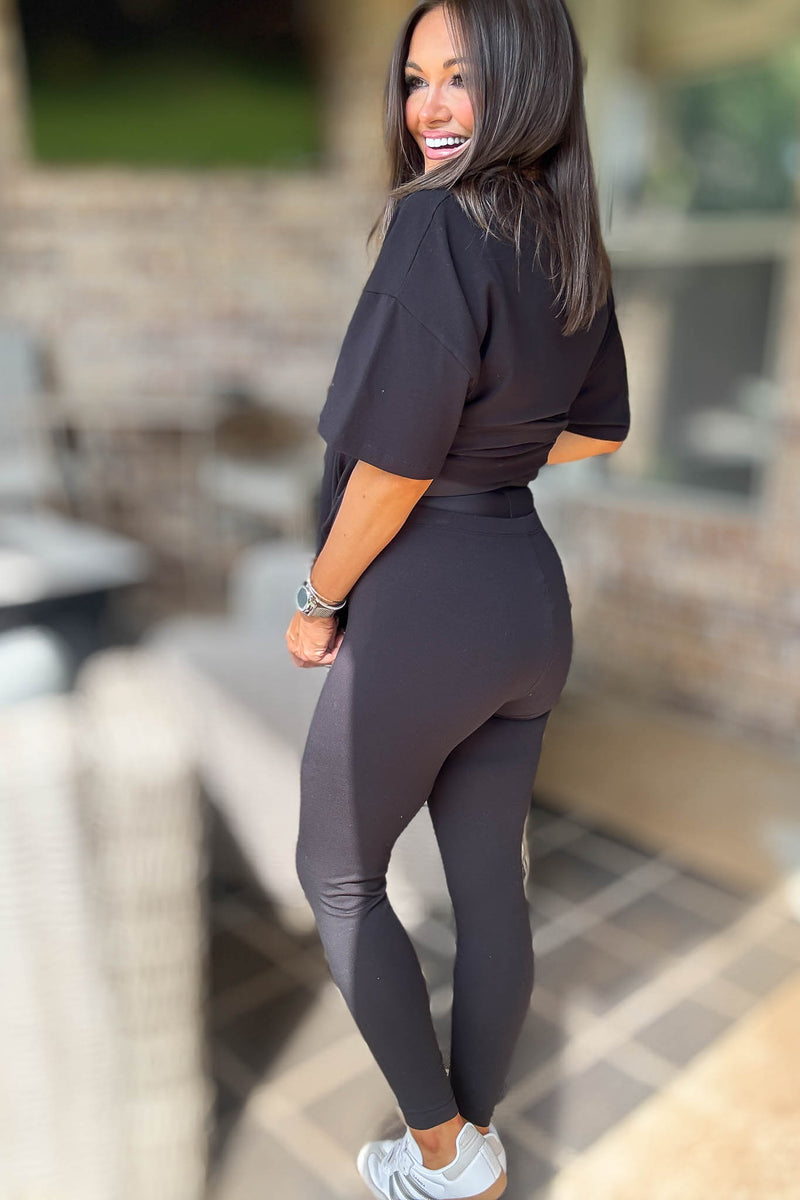 Black Cotton Round Neck Top & Legging Set
