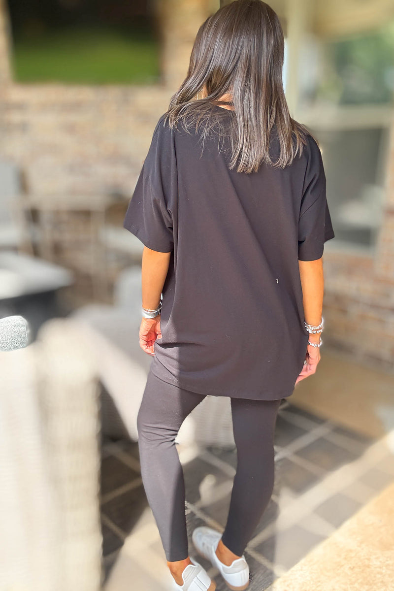 Black Cotton Round Neck Top & Legging Set