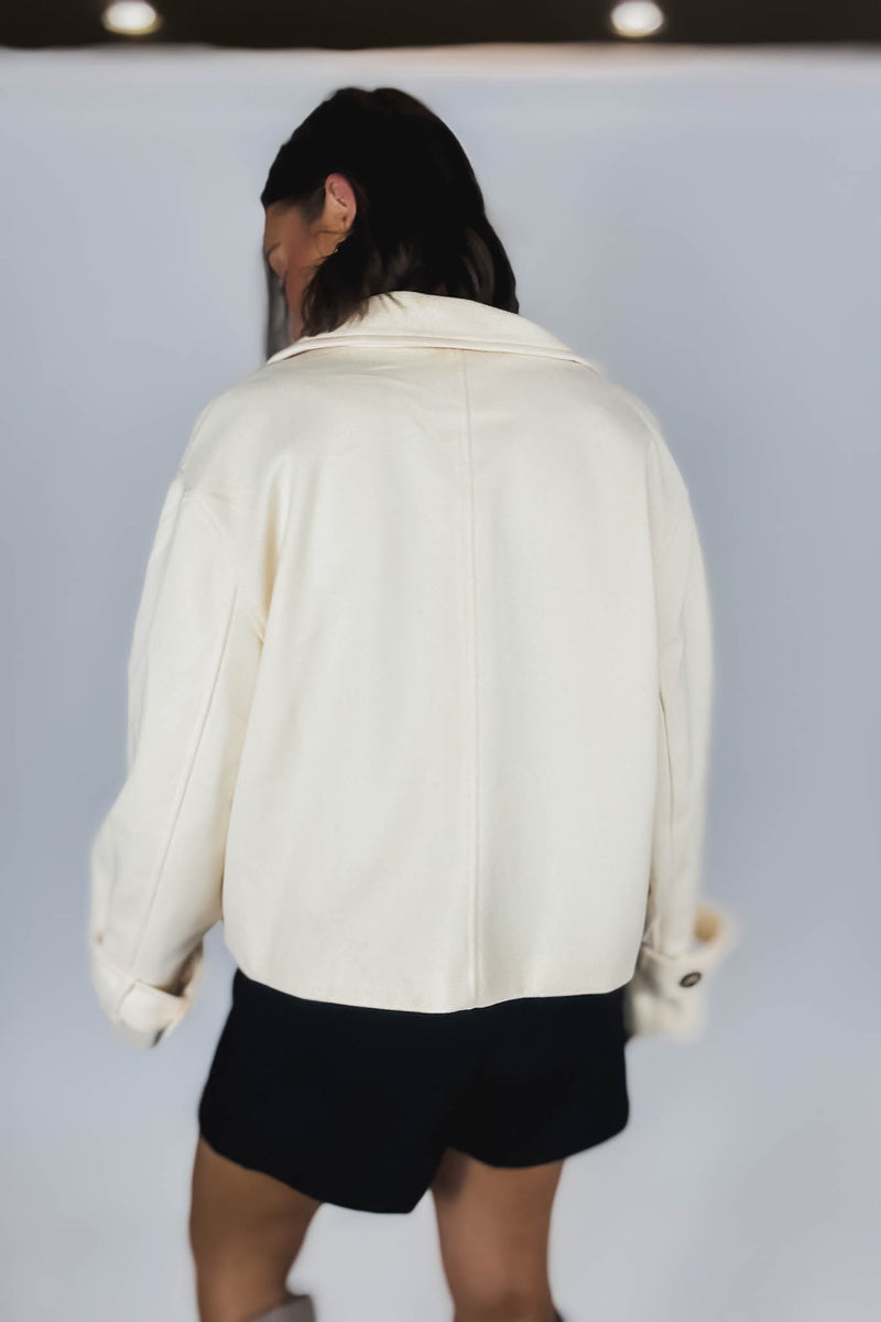 Cream Brush Double Buttoned Belted Cuff Shacket