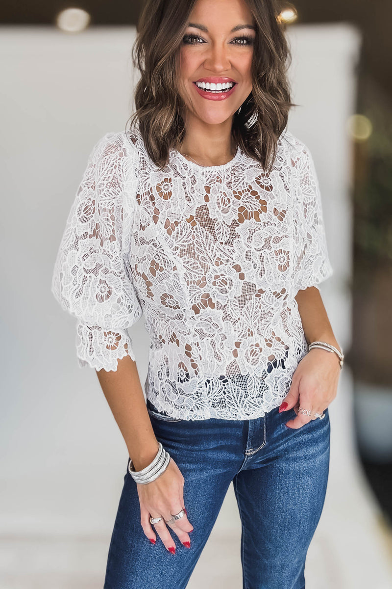 Lace White 3/4th Sleeve Top