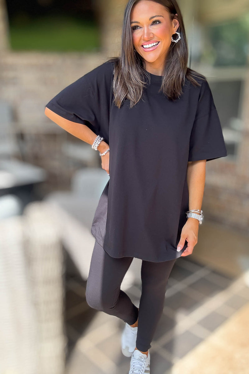 Black Cotton Round Neck Top & Legging Set