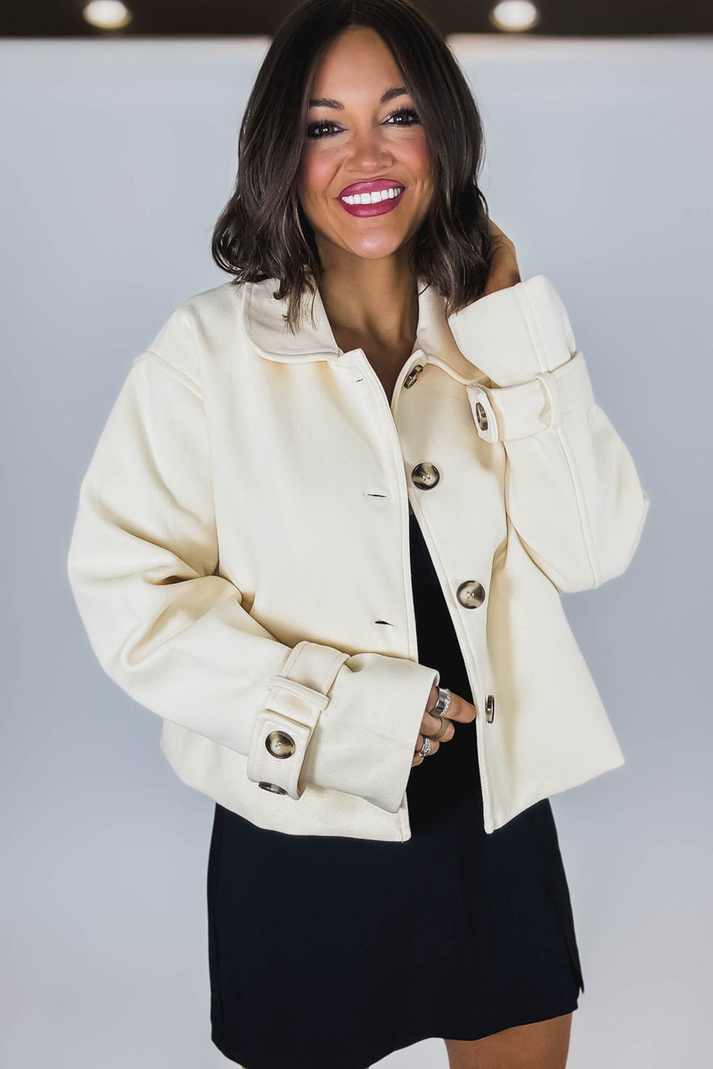 Cream Brush Double Buttoned Belted Cuff Shacket