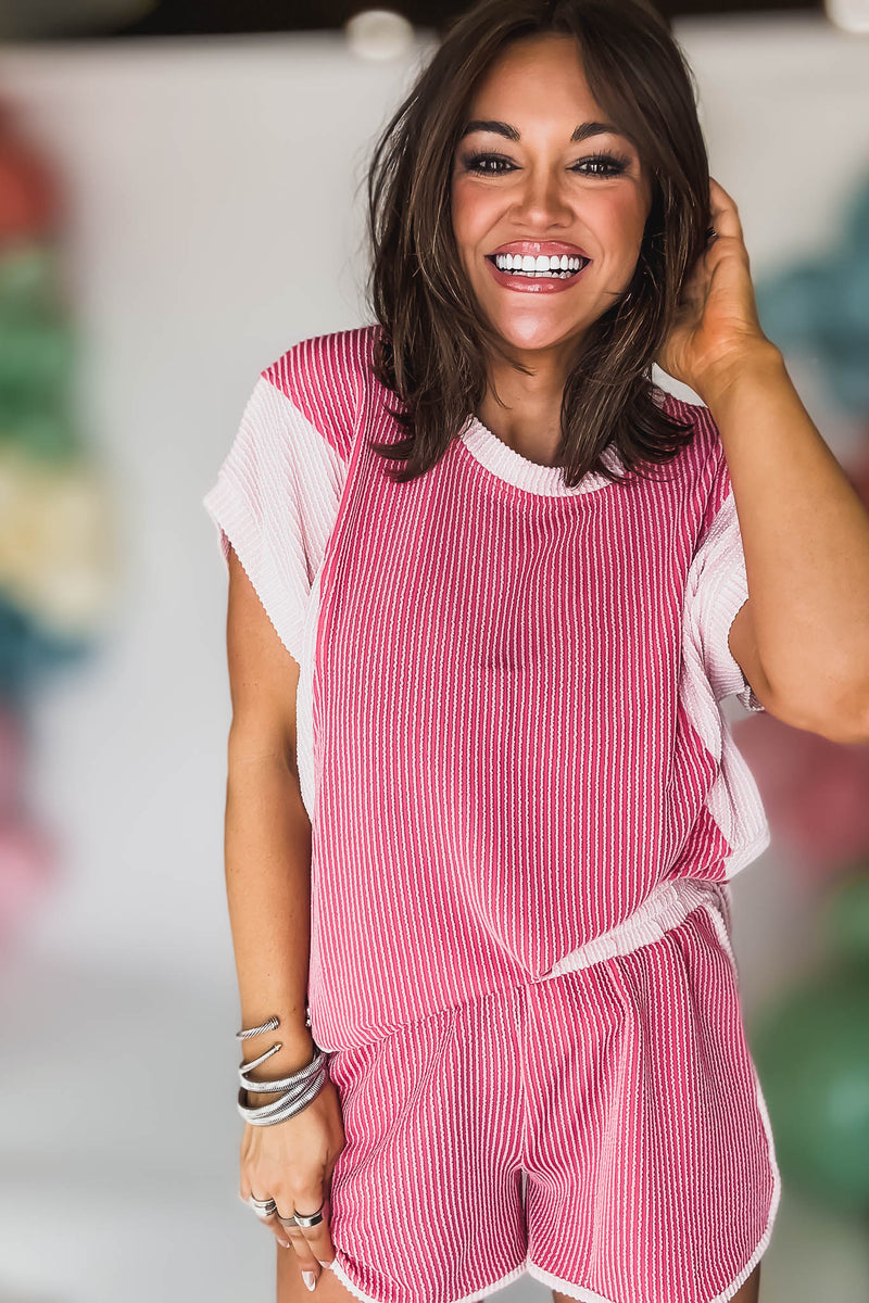 Raspberry Textured ColorBlock Shorts