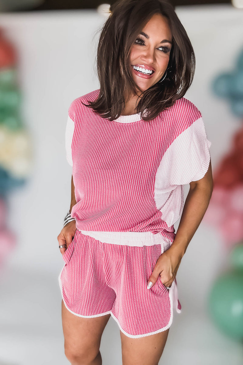 Raspberry Textured ColorBlock Shorts