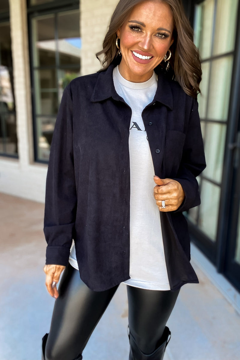 Carry On Black Corduroy Shacket