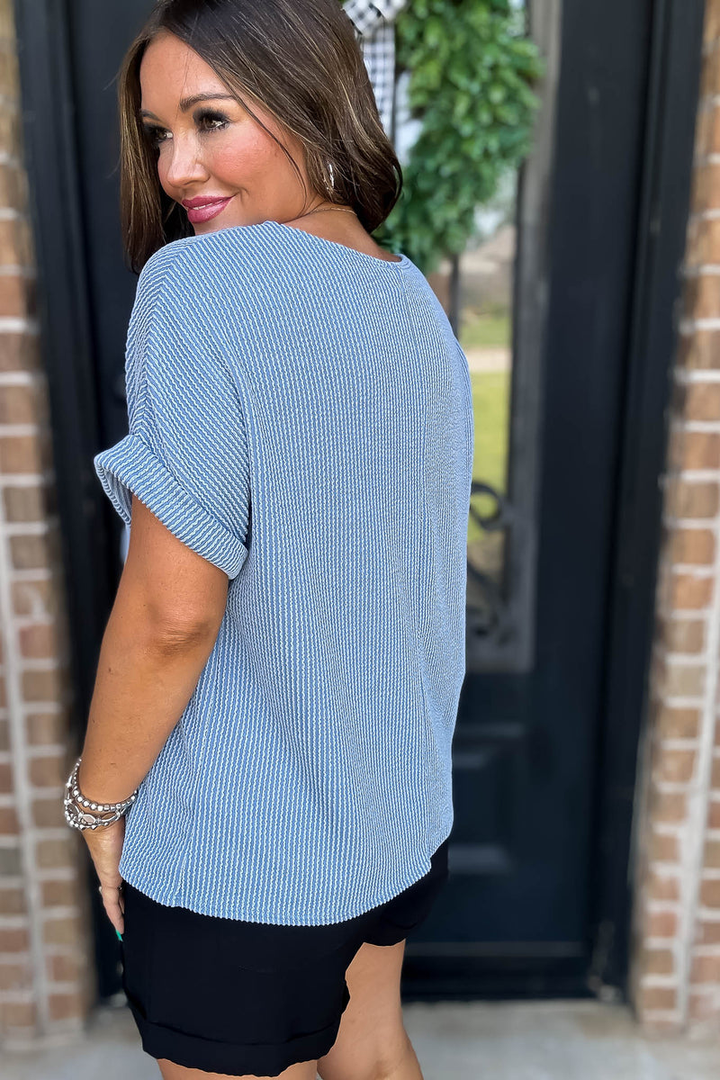Sweet Serenity Dusty Blue Ribbed Top