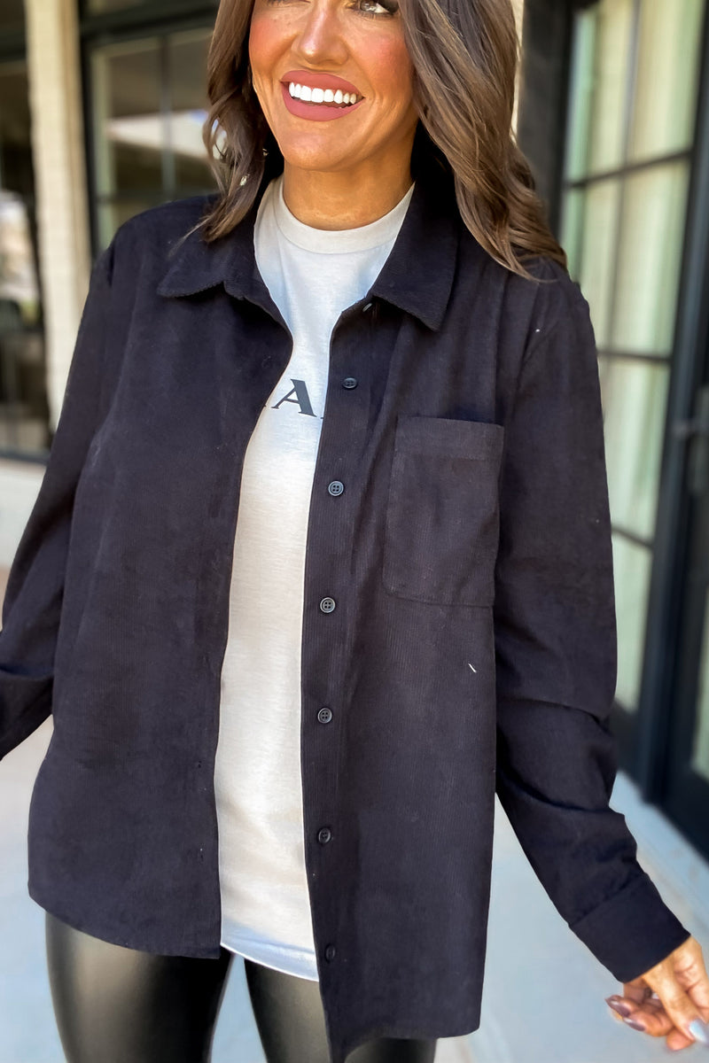 Carry On Black Corduroy Shacket