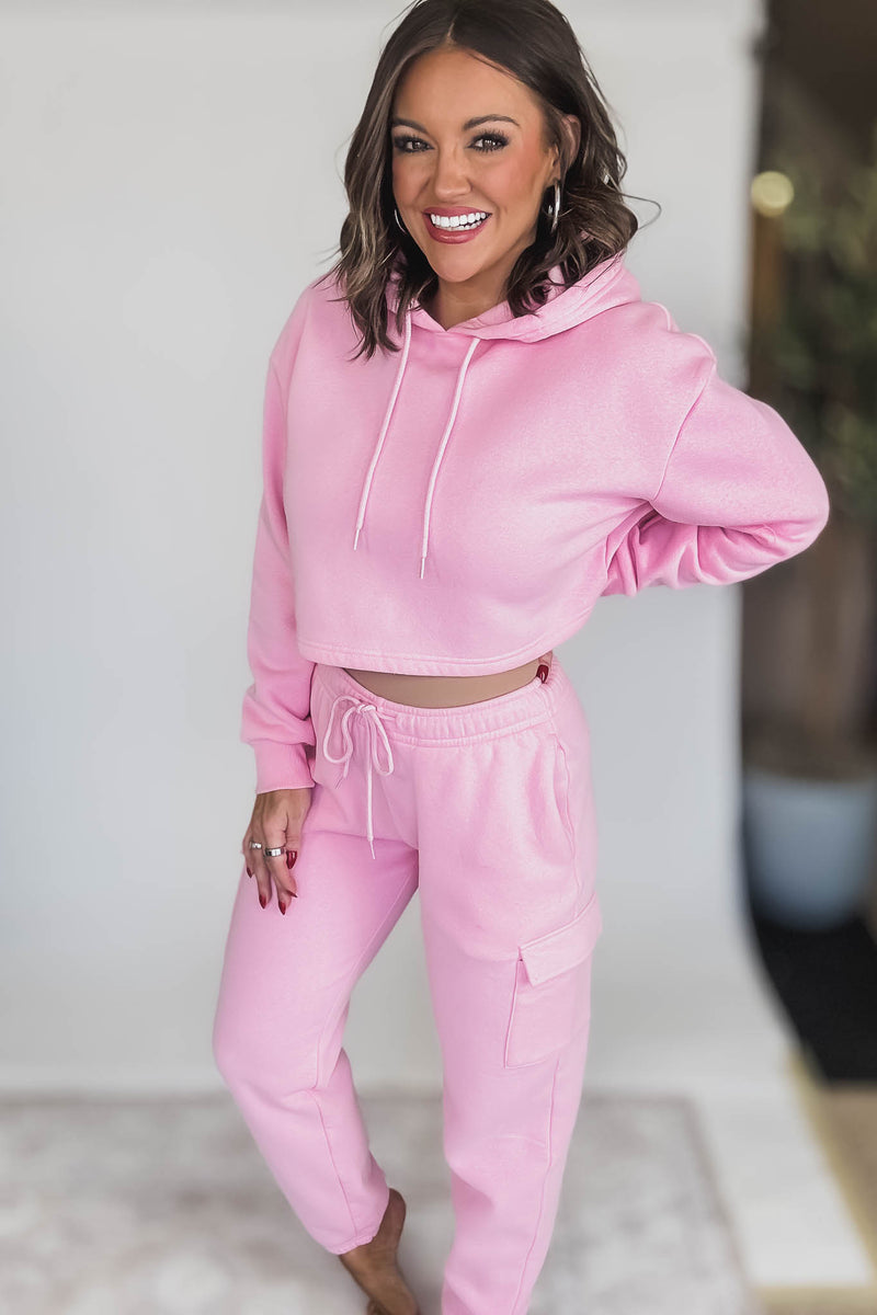 Relaxed Pink Fleece Cargo Jogger Sweatpants