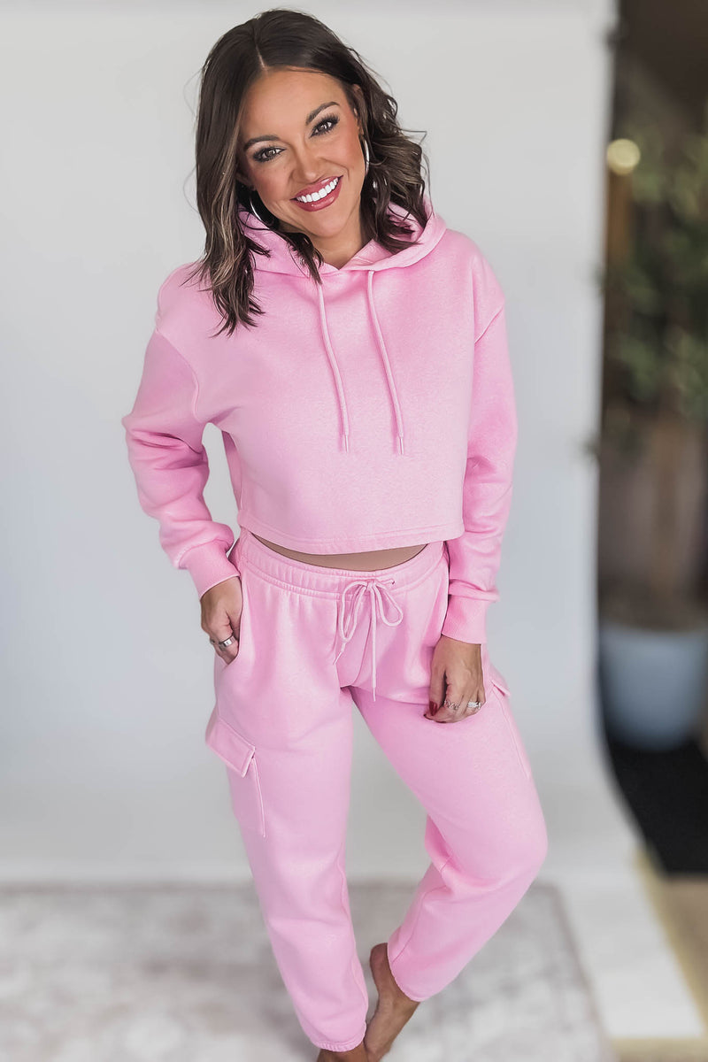 Relaxed Pink Fleece Cargo Jogger Sweatpants