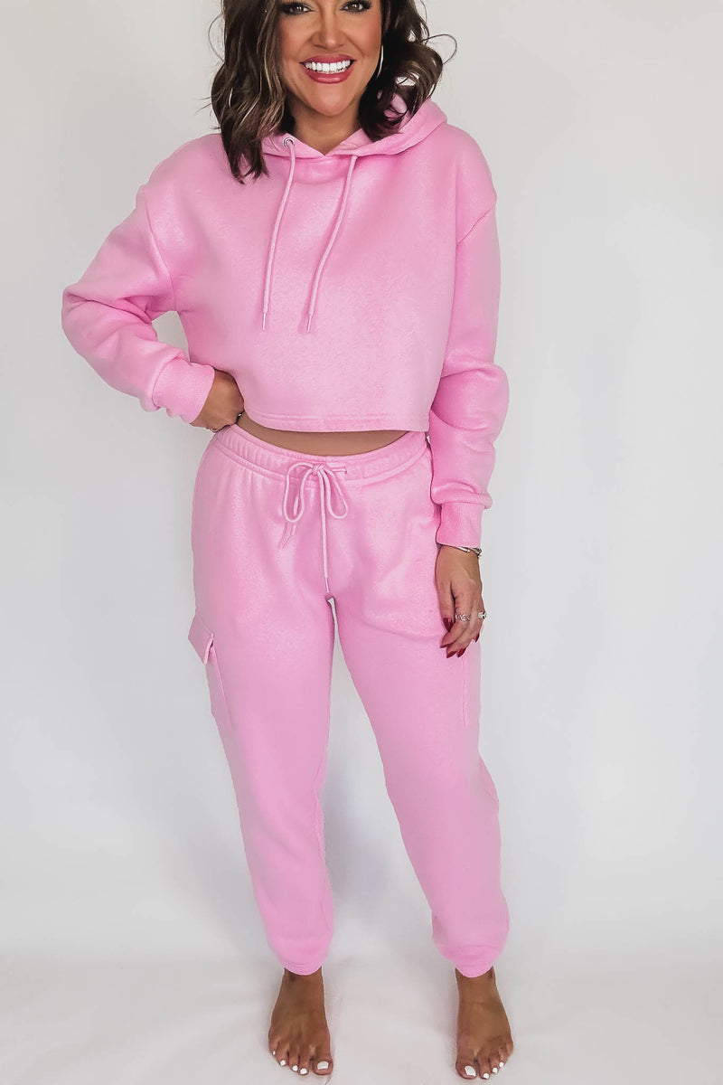 Relaxed Pink Fleece Cargo Jogger Sweatpants