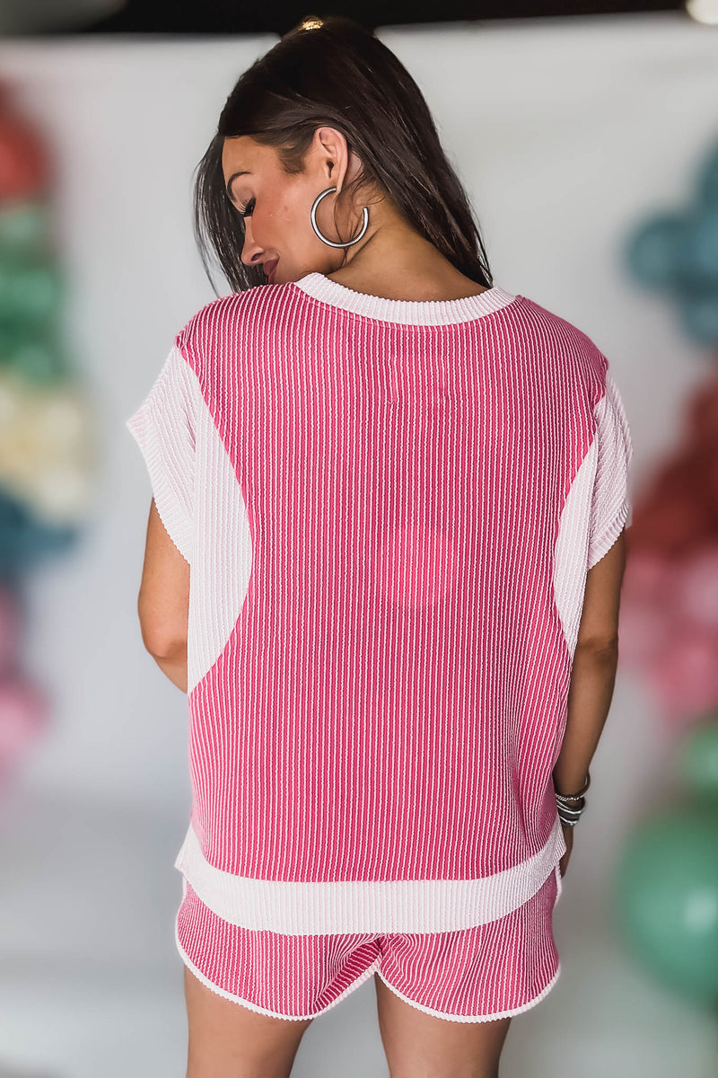 Raspberry Textured ColorBlock Top