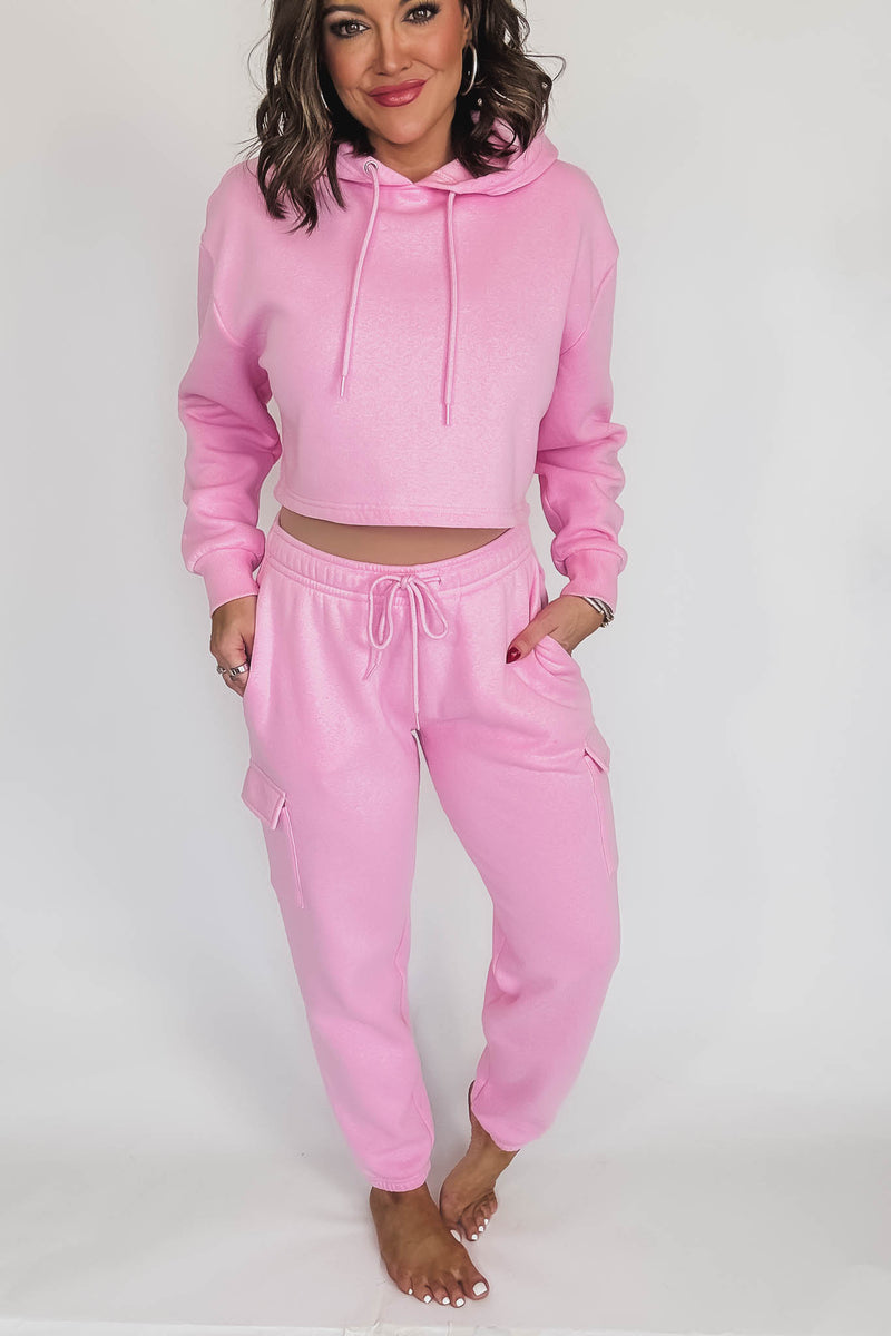 Relaxed Pink Fleece Cargo Jogger Sweatpants