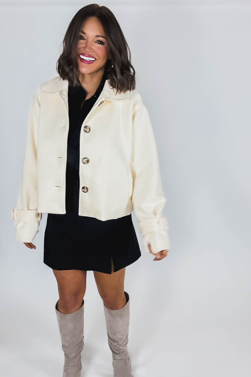 Cream Brush Double Buttoned Belted Cuff Shacket