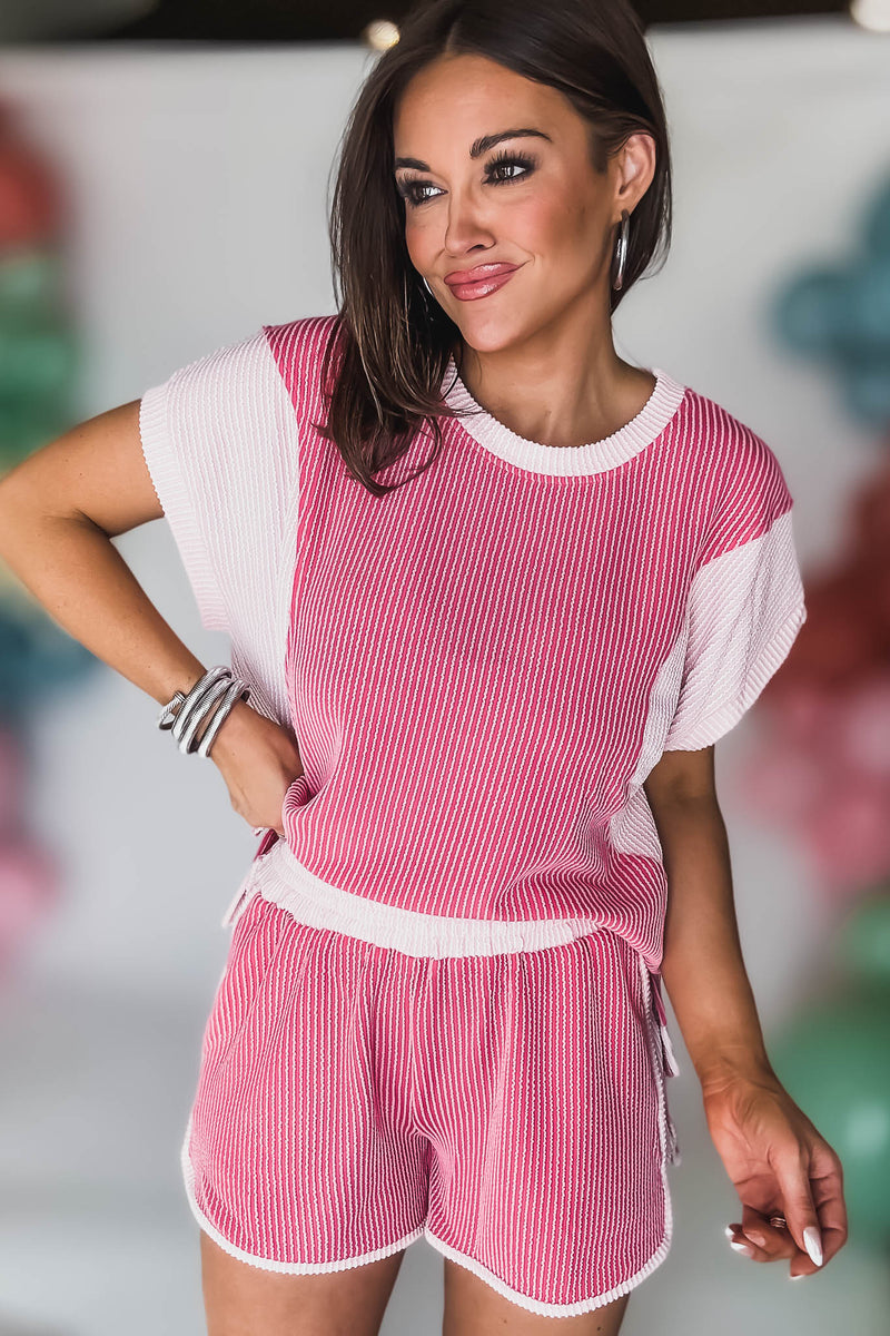 Raspberry Textured ColorBlock Shorts