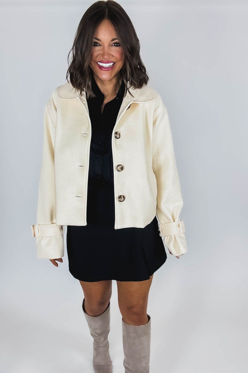 Cream Brush Double Buttoned Belted Cuff Shacket