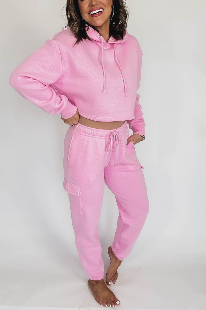 Relaxed Pink Fleece Cargo Jogger Sweatpants