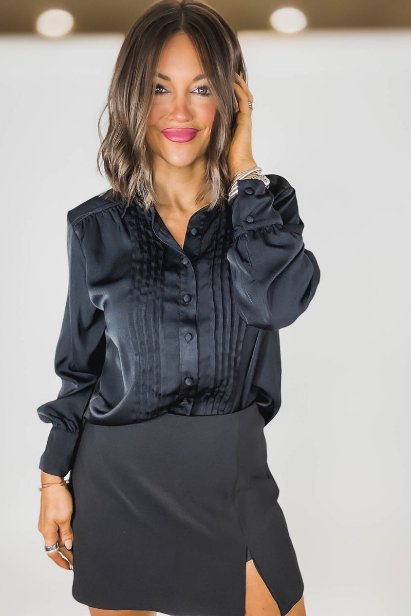 Eesome Black Solid Long Sleeve Blouse Top