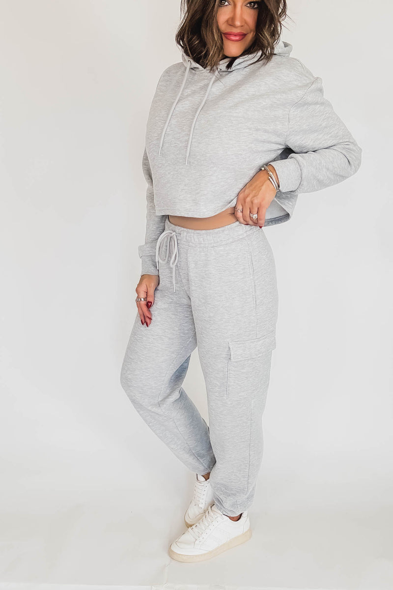 Relaxed Heather Grey Fleece Cargo Jogger Sweatpants
