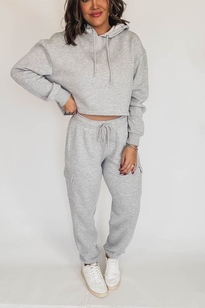 Relaxed Heather Grey Fleece Cargo Jogger Sweatpants
