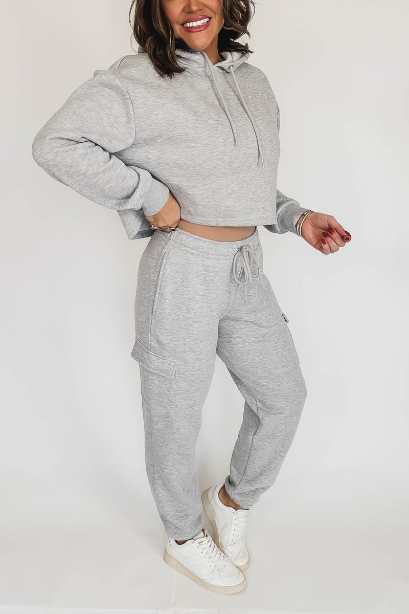 Relaxed Heather Grey Fleece Cargo Jogger Sweatpants