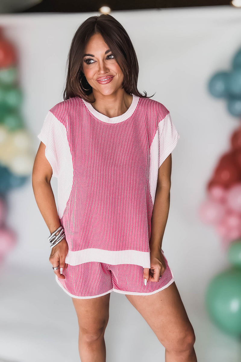 Raspberry Textured ColorBlock Top