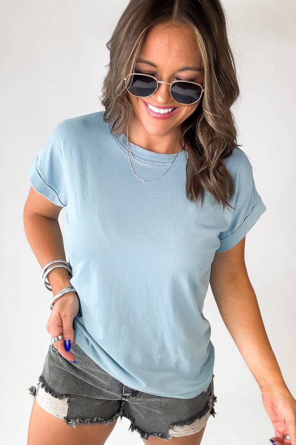 Relax Blue Grey Folded Sleeve Top