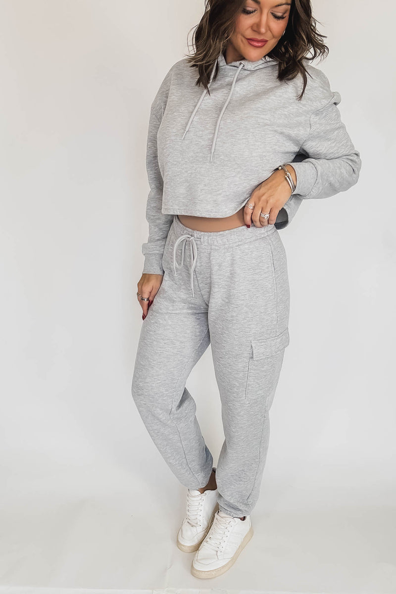 Relaxed Heather Grey Fleece Cargo Jogger Sweatpants