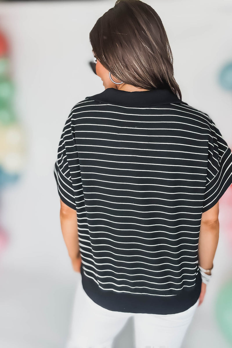 Black Striped Half Zip Sweatshirt