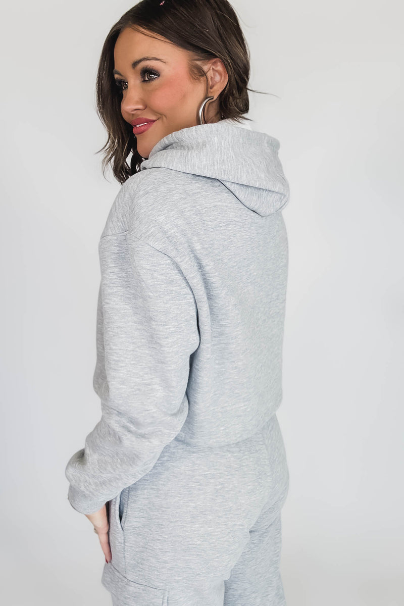 Cropped Heather Grey Fleece Hoodie Sweatshirt