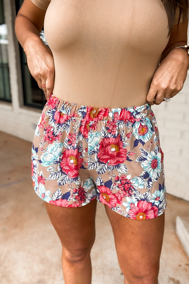 Taupe Femme Floral Pocket Shorts