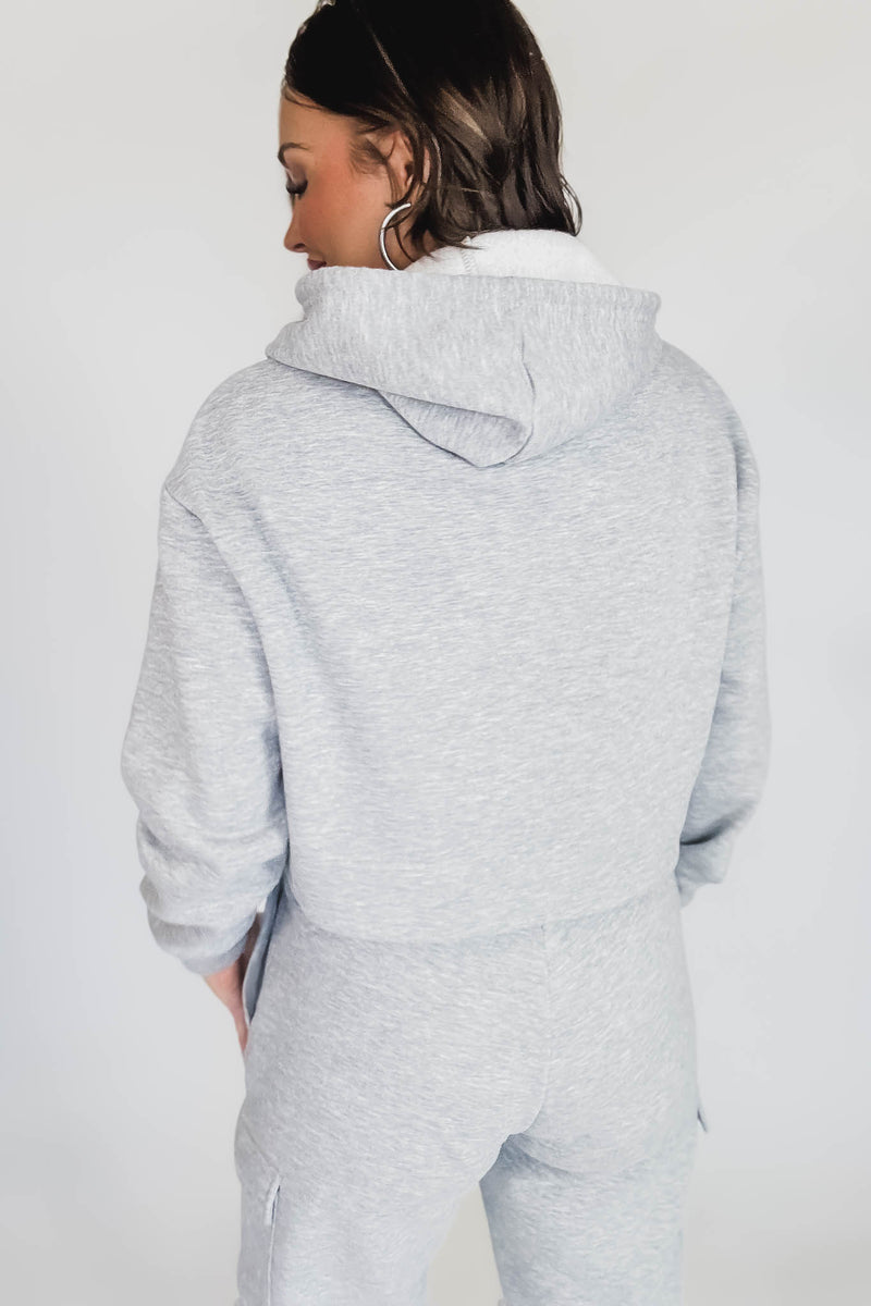 Cropped Heather Grey Fleece Hoodie Sweatshirt