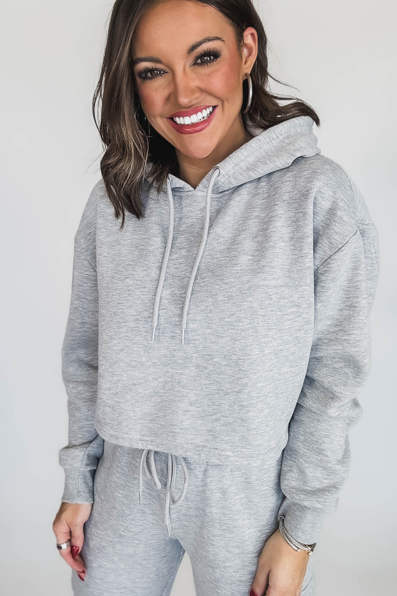 Cropped Heather Grey Fleece Hoodie Sweatshirt