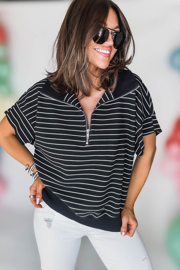 Black Striped Half Zip Sweatshirt