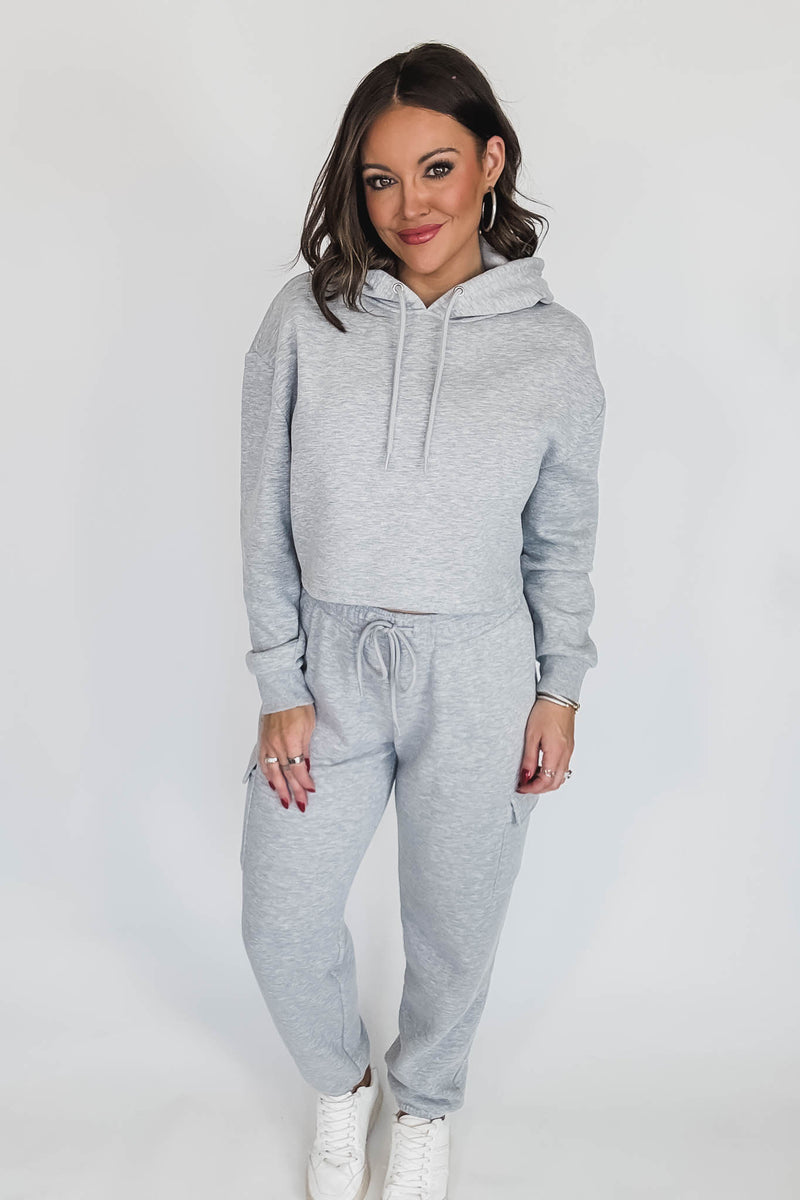 Cropped Heather Grey Fleece Hoodie Sweatshirt