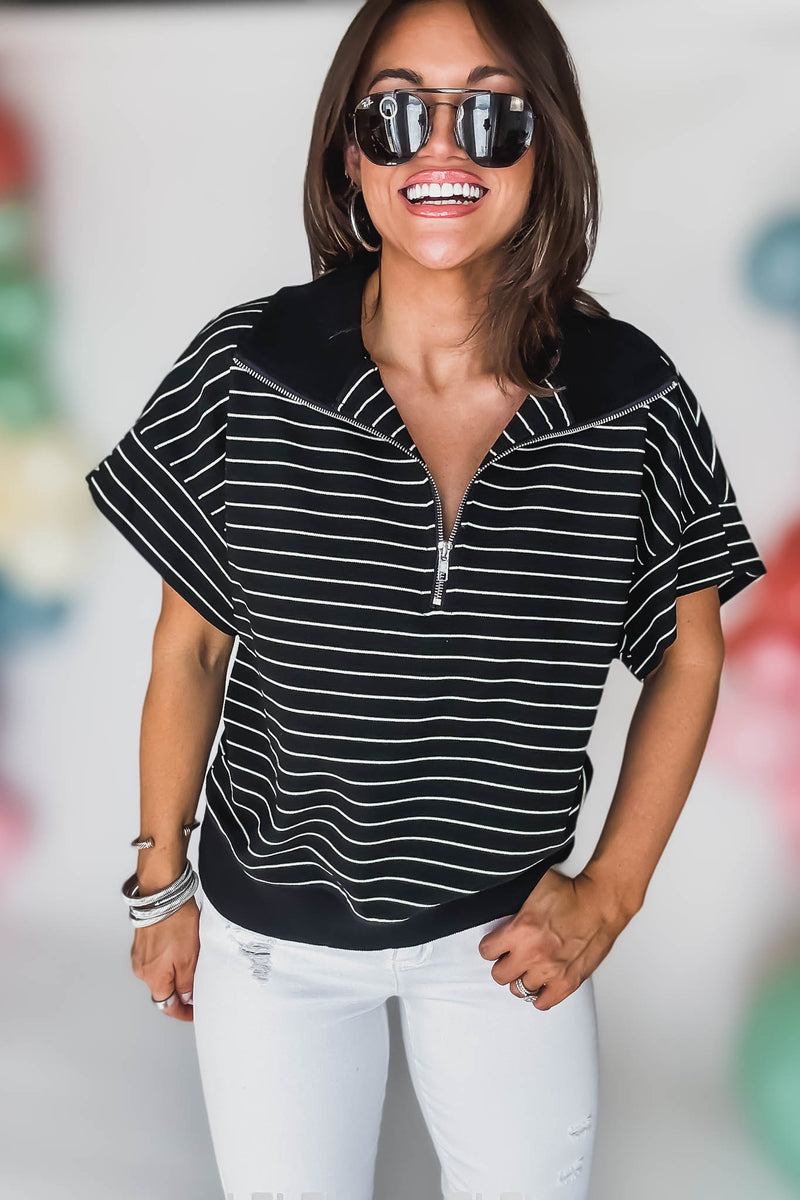 Black Striped Half Zip Sweatshirt