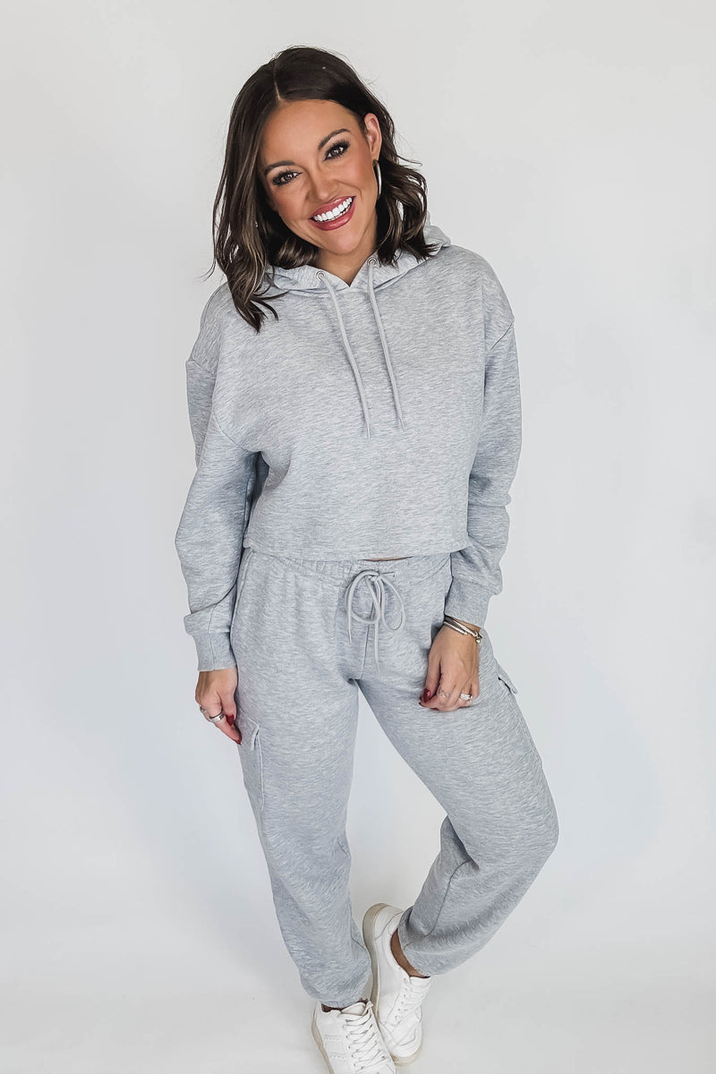Relaxed Heather Grey Fleece Cargo Jogger Sweatpants