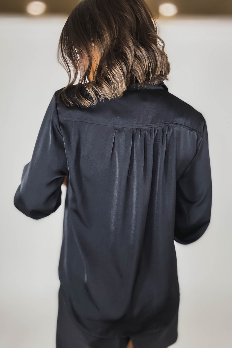 Eesome Black Solid Long Sleeve Blouse Top