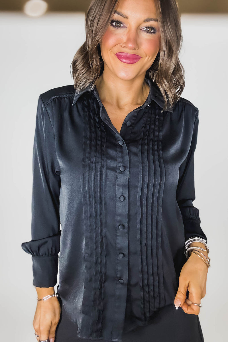 Eesome Black Solid Long Sleeve Blouse Top