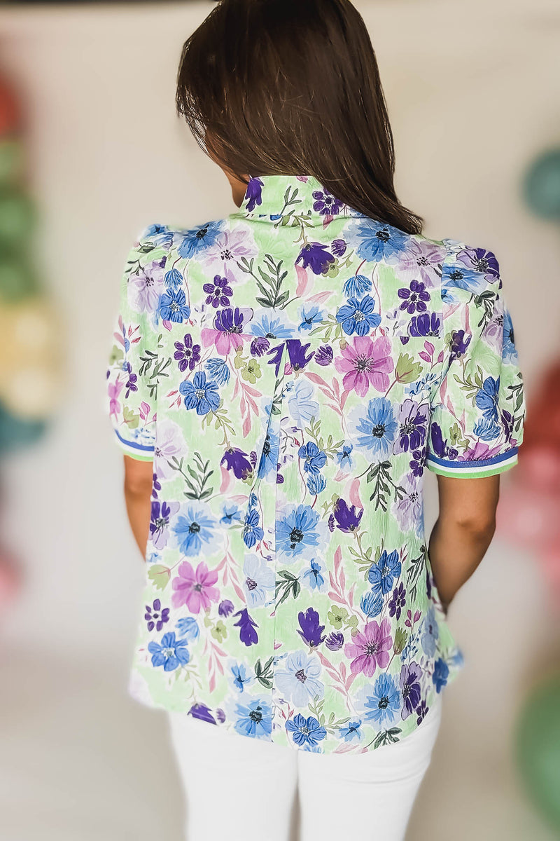 Umgee Blue And Mint Floral Top