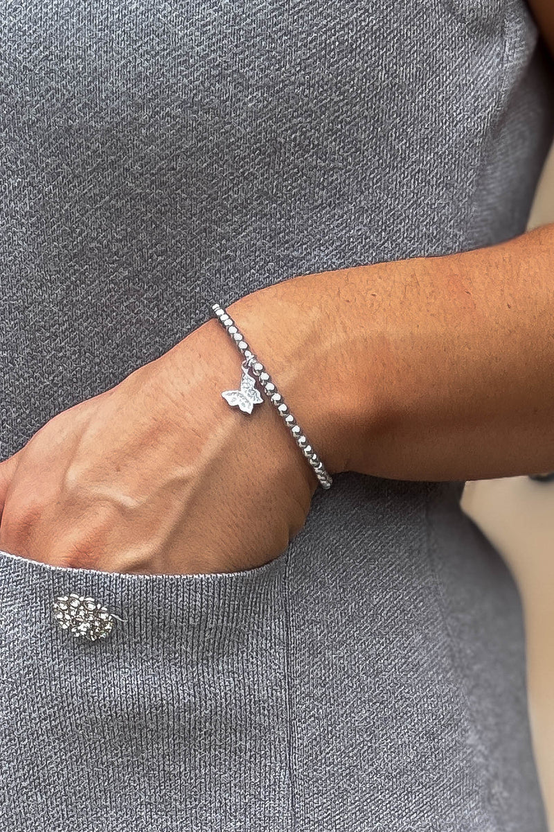 Butterfly Silver Beaded Bracelet