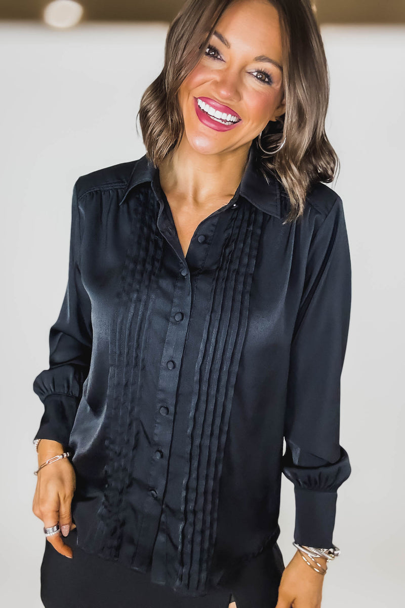 Eesome Black Solid Long Sleeve Blouse Top